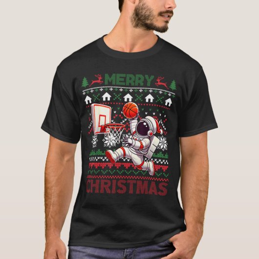 Ugly Merry Christmas Astronaut Dunk Santa Hat Snow T-Shirt (Vorderseite)