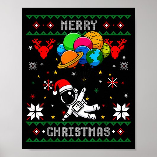 Ugly Merry Christmas Santa Hat Tree Astronaut Hold Poster (Vorne)
