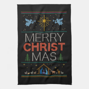 Ugly Merry CHRISTmas Sweater Christlich Colorful Geschirrtuch