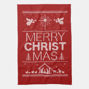 Ugly Merry CHRISTmas Sweater Christlich Red White Geschirrtuch