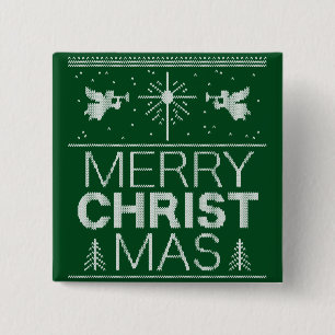 Ugly Merry CHRISTmas Sweater Religious Green Button