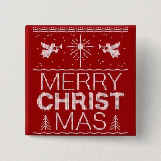 Ugly Merry CHRISTmas Sweater Religious Red White Button (Vorderseite)
