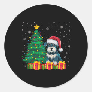 Ugly Miniature Schnauzer Weihnachtsmannmütze Weihn Runder Aufkleber
