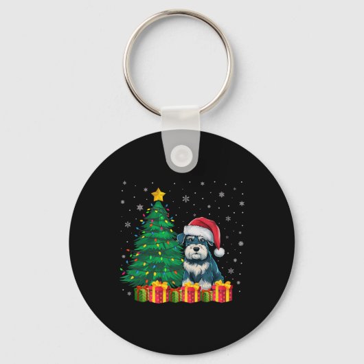 Ugly Miniature Schnauzer Weihnachtsmannmütze Weihn Schlüsselanhänger (Vorderseite)