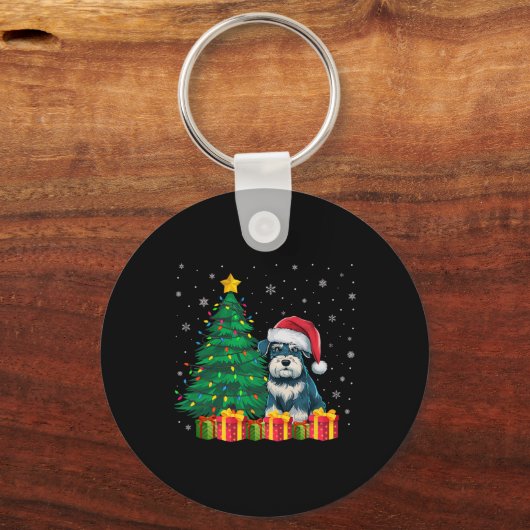 Ugly Miniature Schnauzer Weihnachtsmannmütze Weihn Schlüsselanhänger (Vorderseite)