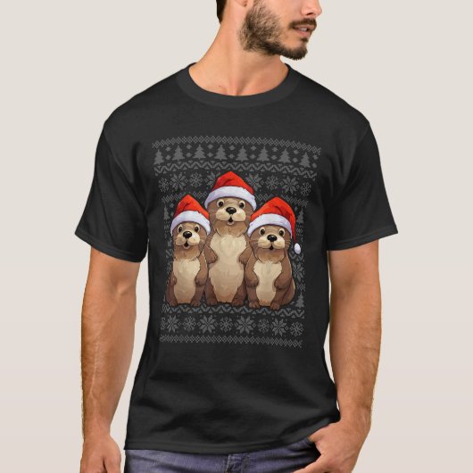 Ugly Otter Tragen Weihnachtsmannmütze Xmas Weihnac T-Shirt (Vorderseite)