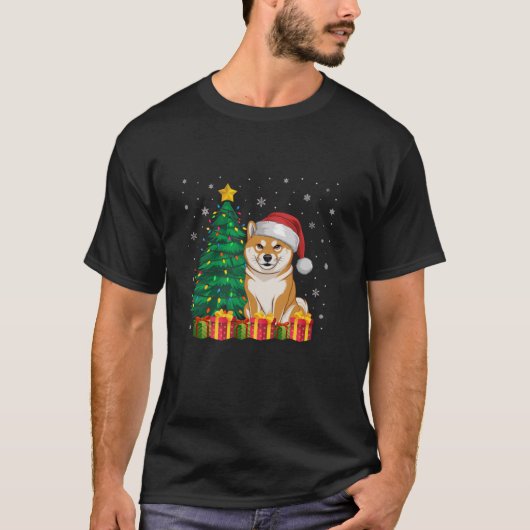 Ugly Shiba Inu Weihnachtsmannmütze Weihnachtslicht T-Shirt (Vorderseite)