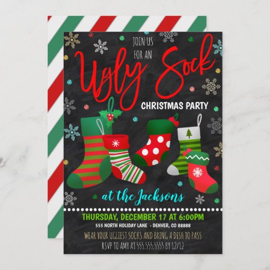 Ugly Sock Christmas Party Einladung (Vorne/Hinten)