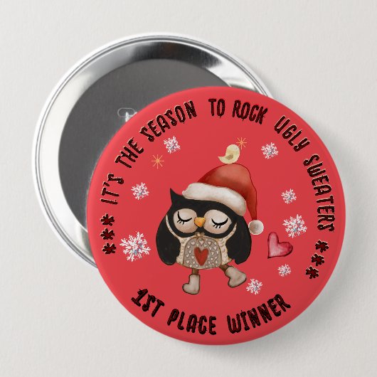 Ugly Sweater 1 Gewinner Red Owl Button (Vorne & Hinten)