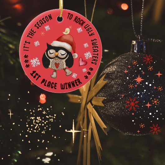 Ugly Sweater 1 Sieger Owl Keramik Ornament