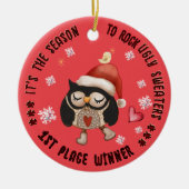 Ugly Sweater 1 Sieger Owl Keramik Ornament (Vorne)