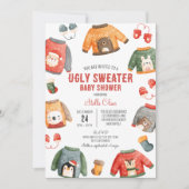 Ugly Sweater Baby Dusche, Weihnachtsdusche Einladung (Vorderseite)