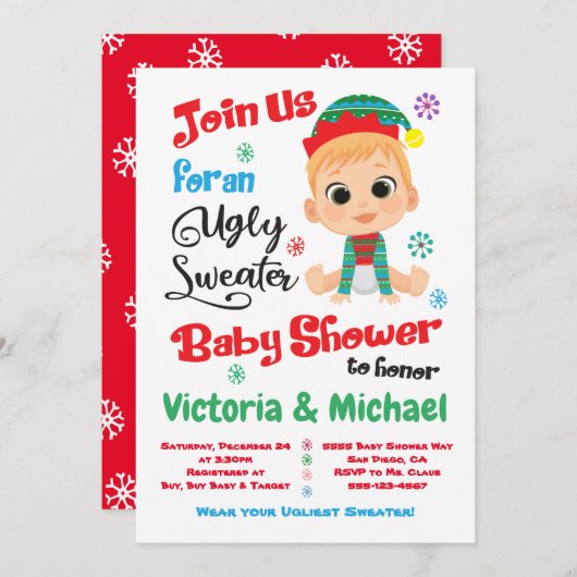 Ugly Sweater Baby Shower Einladung (Vorne/Hinten)