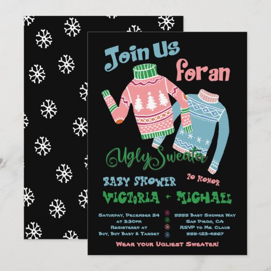Ugly Sweater Baby Shower Einladung (Vorne/Hinten)