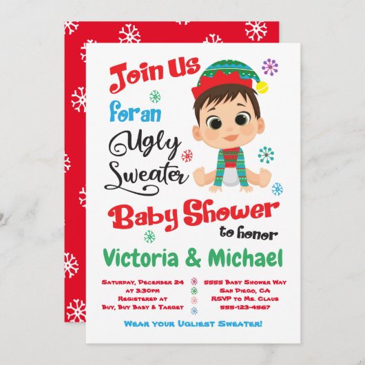 Ugly Sweater Baby Shower Einladung (Vorne/Hinten)