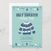 Ugly Sweater Blue Green Holiday Party Einladung (Vorne/Hinten)