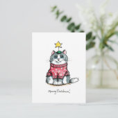 Ugly Sweater Cat - Heilige Weihnachten Postkarte (Stehend Vorderseite)