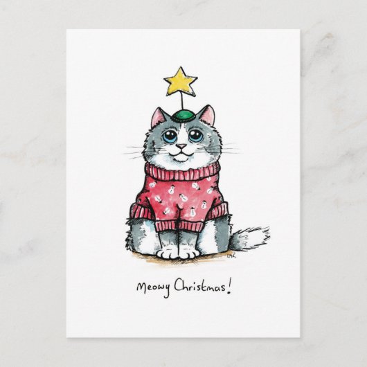 Ugly Sweater Cat - Heilige Weihnachten Postkarte (Vorderseite)