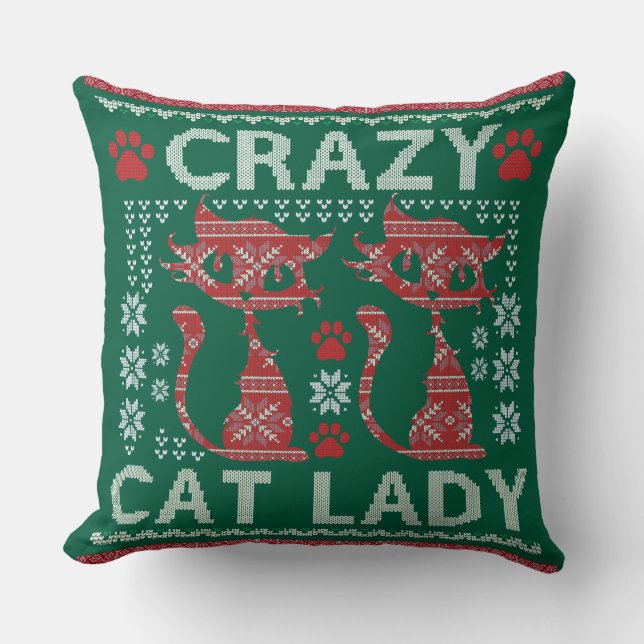 Ugly Sweater Cat Lady Pillow Christmas Exchange Kissen (Vorderseite)