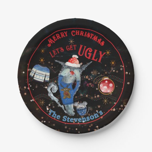Ugly Sweater Cat & Mouse Holiday Pappteller (Vorderseite)