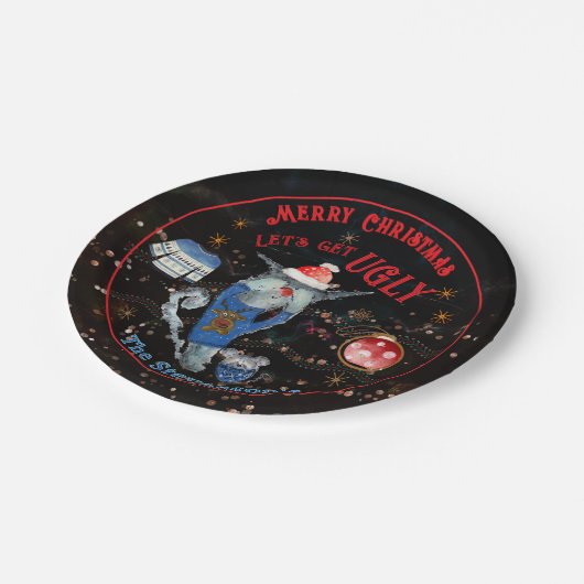 Ugly Sweater Cat & Mouse Holiday Pappteller (Schrägansicht)