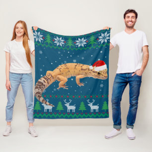 Ugly Sweater Christmas Animals Santa Leopard Gecko Fleecedecke
