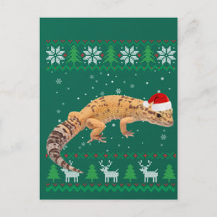 Ugly Sweater Christmas Animals Santa Leopard Gecko Postkarte