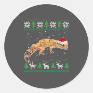 Ugly Sweater Christmas Animals Santa Leopard Gecko Runder Aufkleber