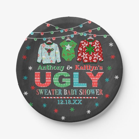 Ugly Sweater Christmas Baby Dusche Pappteller (Vorderseite)