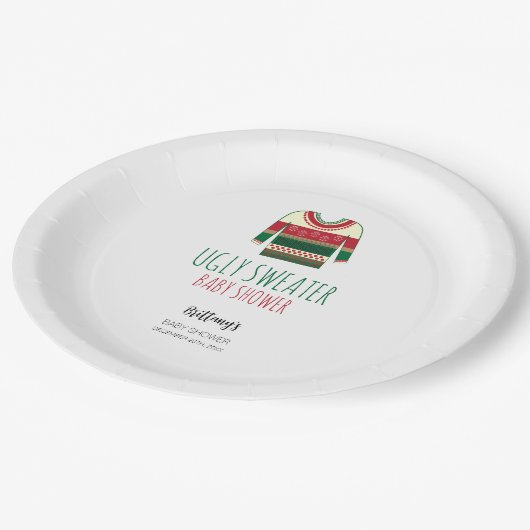 Ugly Sweater Christmas Baby Dusche Pappteller (Schrägansicht)