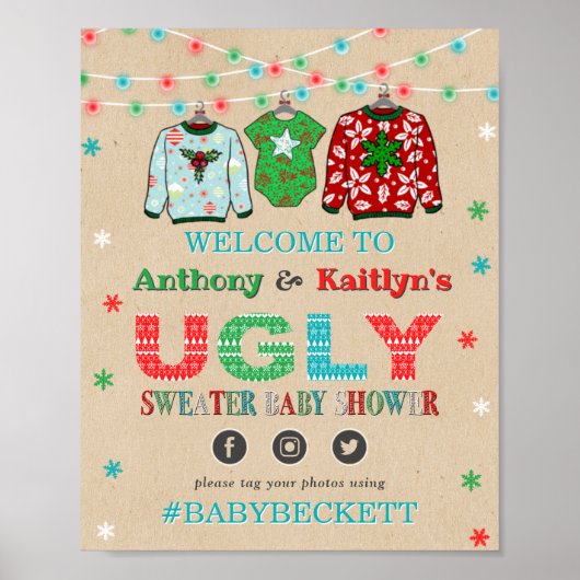 Ugly Sweater Christmas Baby Dusche Willkommen Poster (Vorne)
