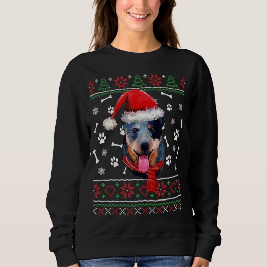 Ugly Sweater Christmas Blue Heeler Weihnachtsmannm Sweatshirt (Vorderseite)