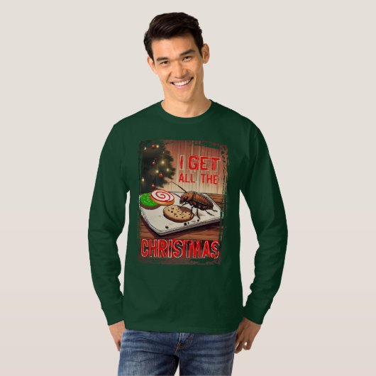 Ugly sweater Christmas cockroach eating cookies T-Shirt (Vorne ganz)