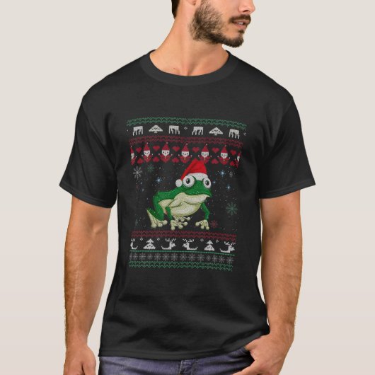 Ugly Sweater Christmas Frosch Lover Weihnachtsmann T-Shirt (Vorderseite)