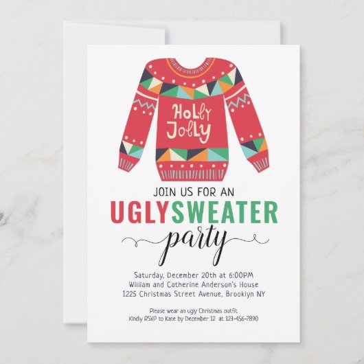 Ugly Sweater Christmas Holly Jolly Einladung (Vorderseite)