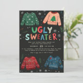 Ugly Sweater Christmas Invitation Einladung (Stehend Vorderseite)