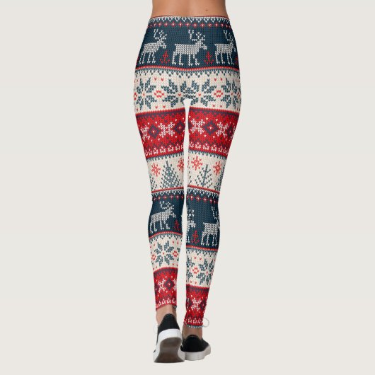 Ugly Sweater Christmas Knitter Pattern Rentier Leggings (Rückseite)