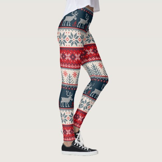 Ugly Sweater Christmas Knitter Pattern Rentier Leggings (Rechts)