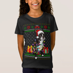 Ugly Sweater Christmas Lights Boston Terrier Dog L T-Shirt
