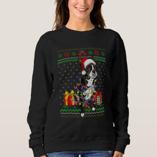 Ugly Sweater Christmas Lights Boston Terrier Dog Sweatshirt