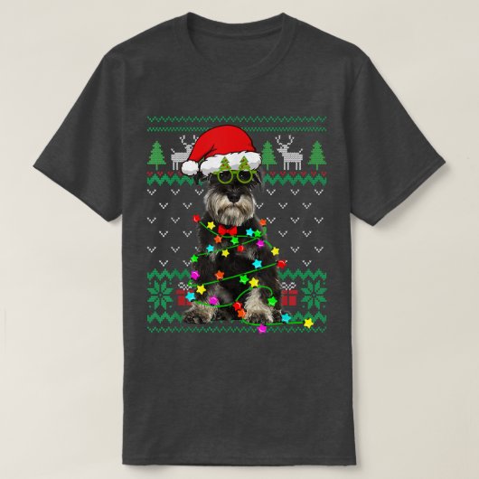 Ugly Sweater Christmas Lights Schnauzer Dog Puppy T-Shirt (Design vorne)