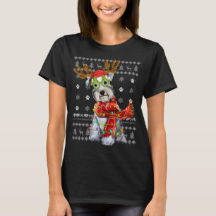 Ugly Sweater Christmas Lights Schnauzer Doppy Pupp T-Shirt