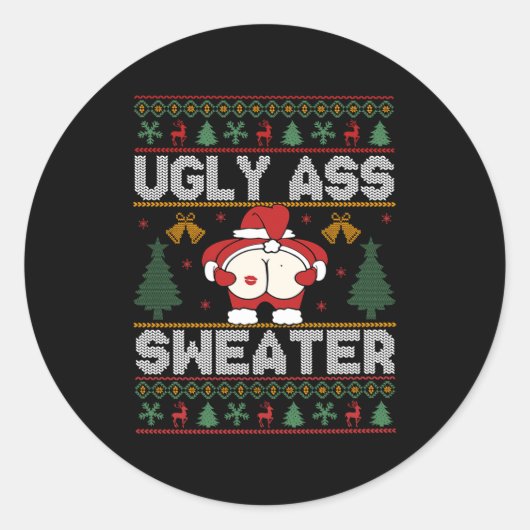 Ugly Sweater Christmas Long Sleeve Runder Aufkleber (Vorderseite)