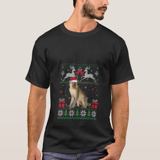 Ugly Sweater Christmas Monkey Lover Weihnachtsmann T-Shirt (Vorderseite)