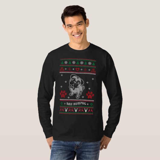Ugly Sweater Christmas Mops Dog T-Shirt (Vorne ganz)