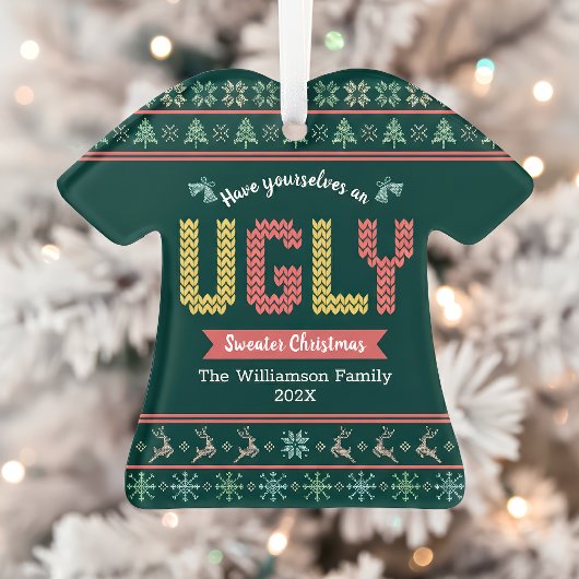 Ugly Sweater Christmas Nordic Hunter Green Strick Ornament