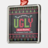 Ugly Sweater Christmas Nordic Strick Chalkboard Fu Ornament Aus Metall (Links)