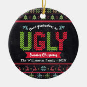 Ugly Sweater Christmas Nordic Strick Fun Chalkboar Keramik Ornament (Vorne)