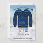 Ugly Sweater Christmas Party, Blue with Deer, ZPR Einladung (Vorderseite)