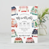 Ugly Sweater Christmas Party Einladung (Stehend Vorderseite)